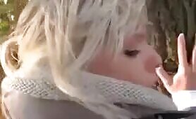 German slut loves to fuck and swallow in nature